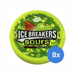Ice Breakers Sours - Watermelone and Green Apple - Sugar Free - 8 x 42g